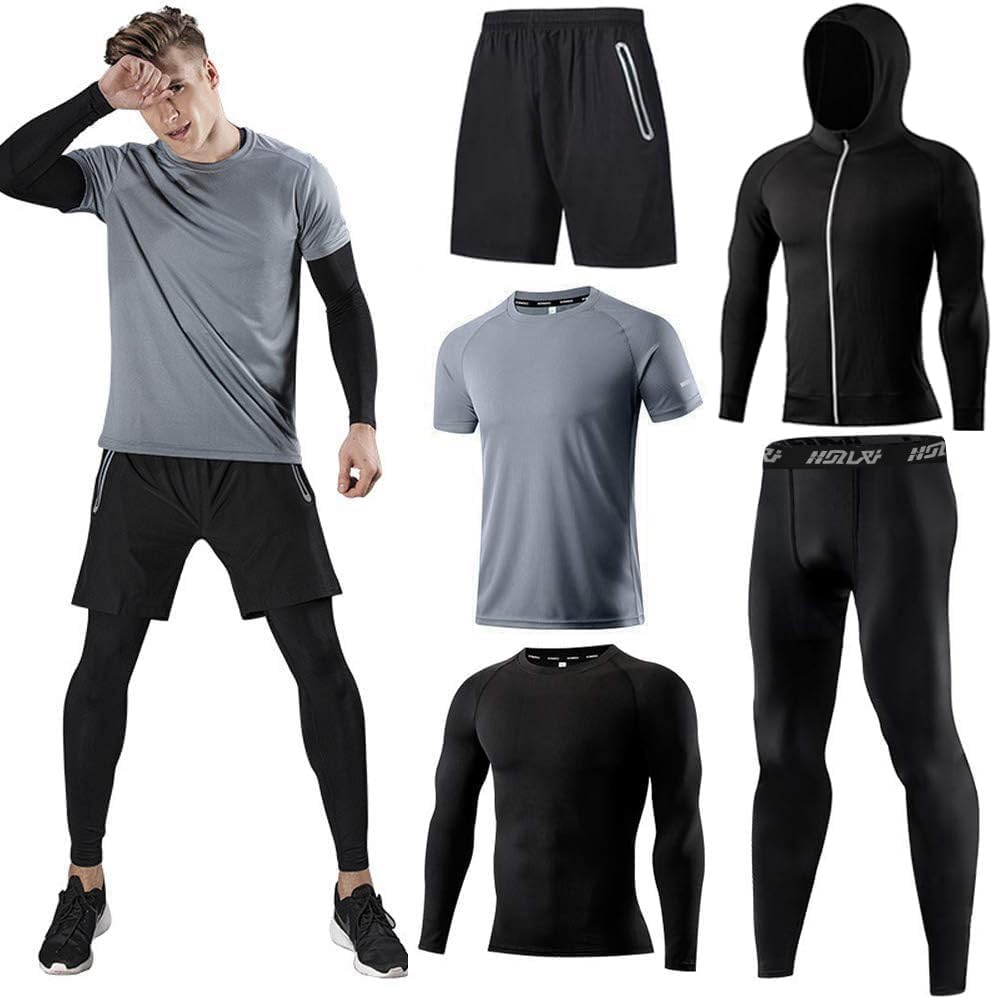 Thumbnail 6 de Herren Sport-Laufset (4er oder 5er Pack) – Athletisches Shirt + Short/Kompressions-Set mit Mantel & Hoodie