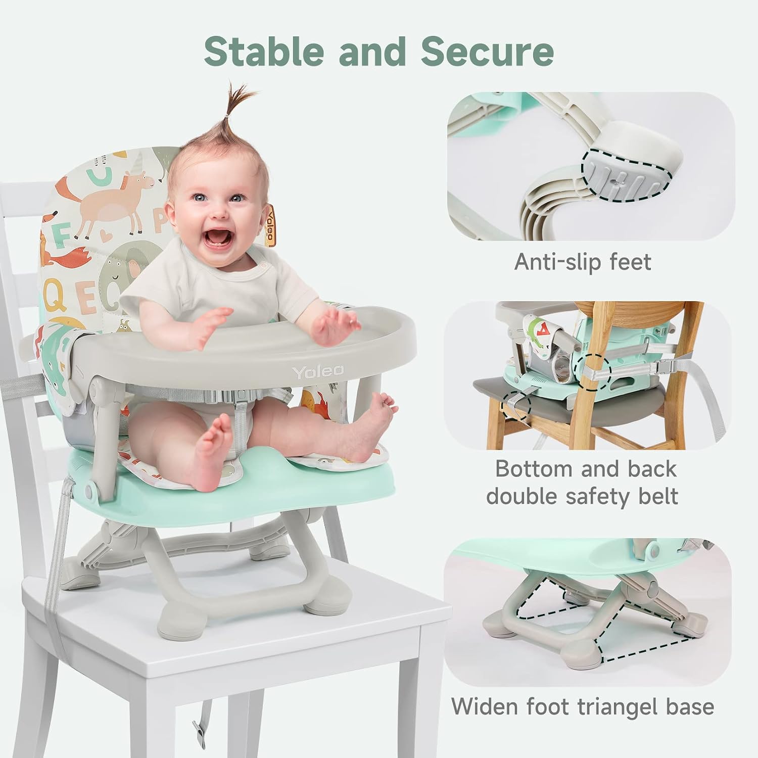 Detalle de YOLEO Baby High Chair Booster Seat, Foldable with 4 Height Settings