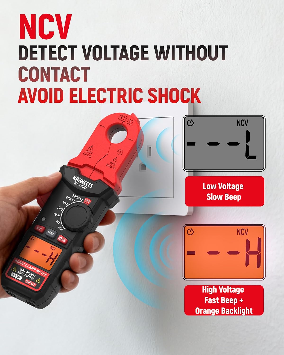Detalle de KAIWEETS Digital Clamp Meter with Round Jaw TRMS: Accurate AC/DC Testing in a Compact One-Handed Design