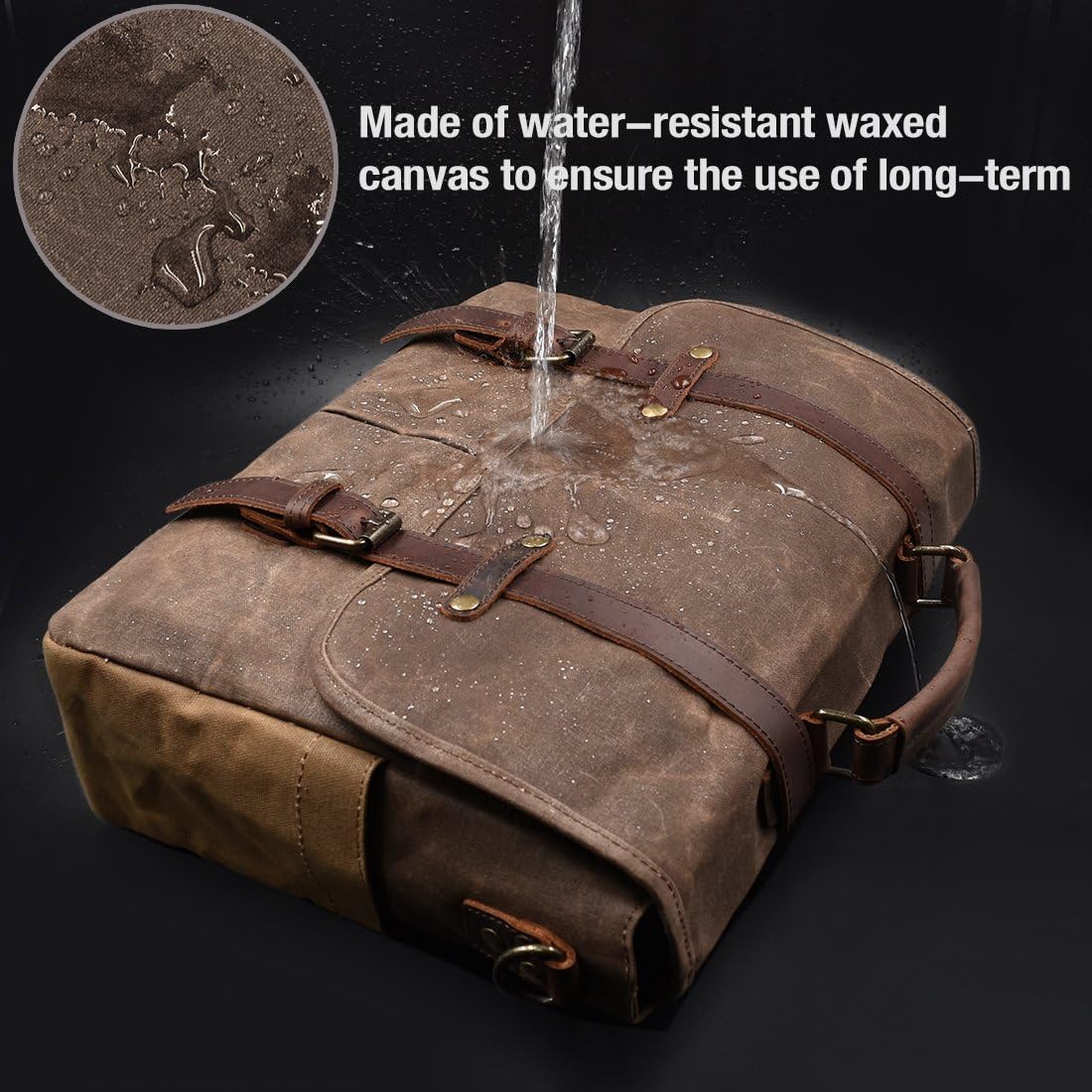 Thumbnail 1 de NEWHEY men’s 15.6-inch canvas leather waterproof laptop messenger bag