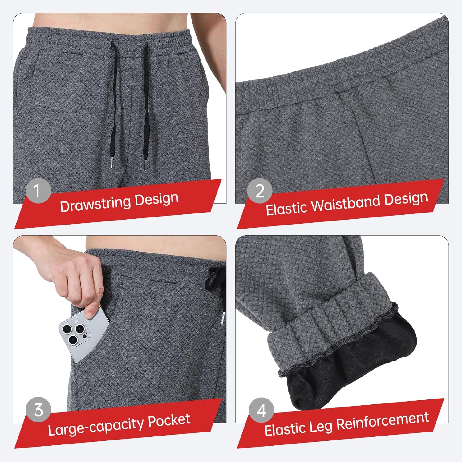 Thumbnail 3 de LY4U Men's Jogger Pants: 4-Way Stretch Polyester with Elastic Waist and Cuffed Ankles