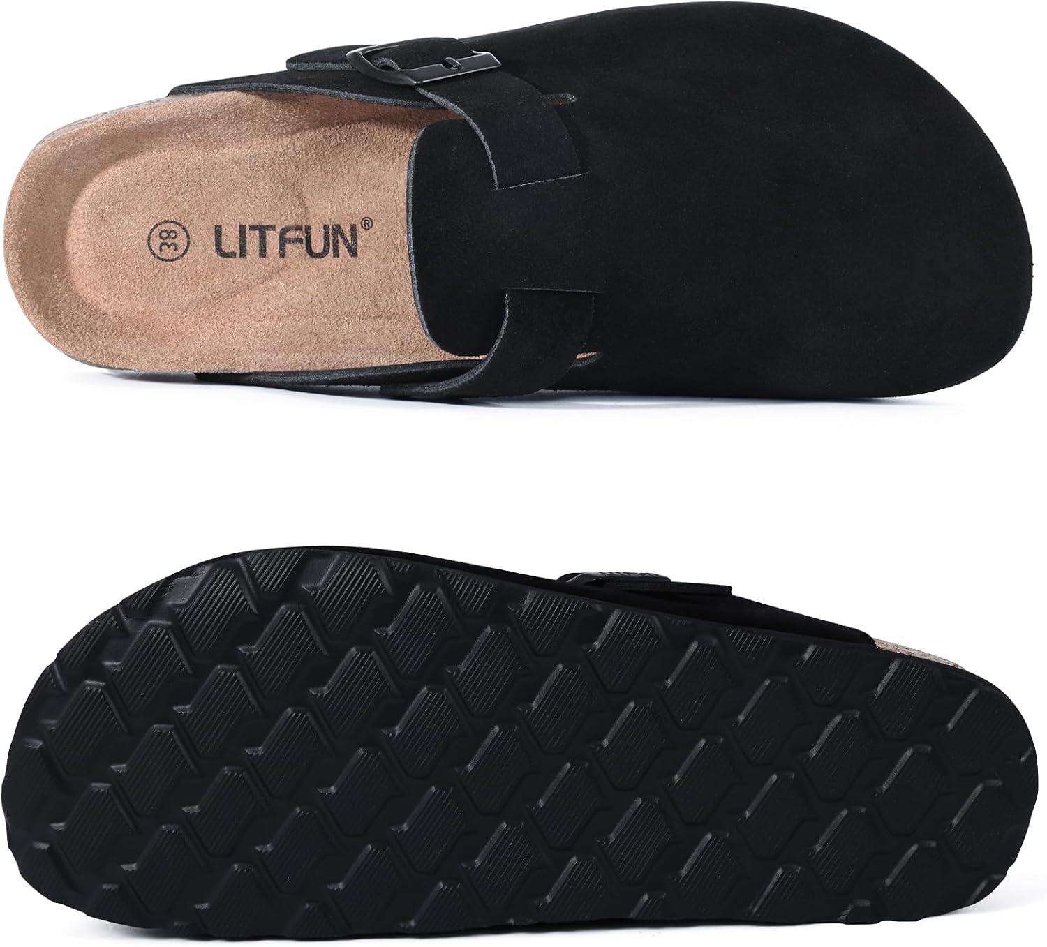 Detalle 2 de Litfun Wildleder Clogs für Damen mit weichem Fußbett und Arch Support (Slip-on Mules)