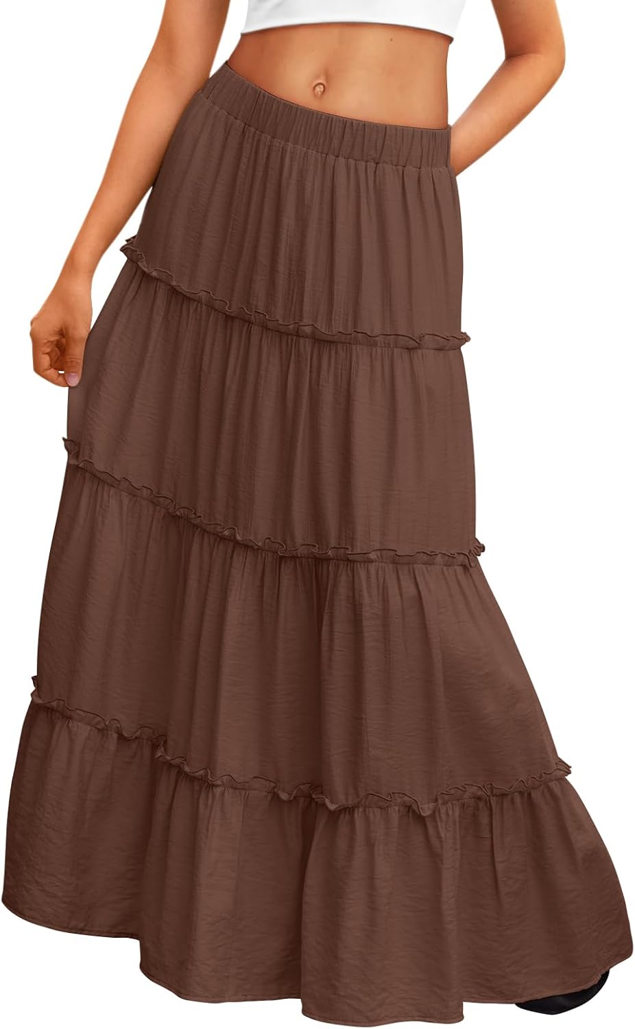 Thumbnail 6 de Trendy Queen Vacation Outfits Boho Maxi Skirt with Elastic High Waist and Pockets