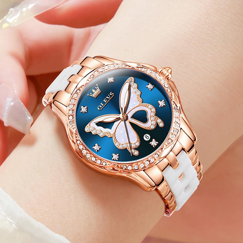 Thumbnail 1 de OLEVS Damen-Diamantuhr: Elegante Luxus-Armbanduhr aus Roségold mit Keramikglas