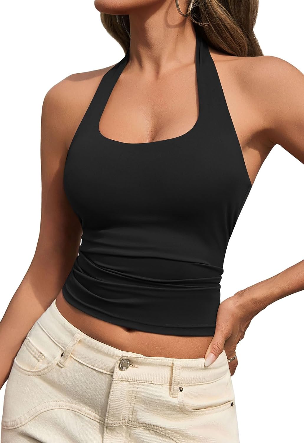 Detalle de MAOECO Women's Sexy Halter Neck Backless Tank Top – Versatile Summer Halter for 2026