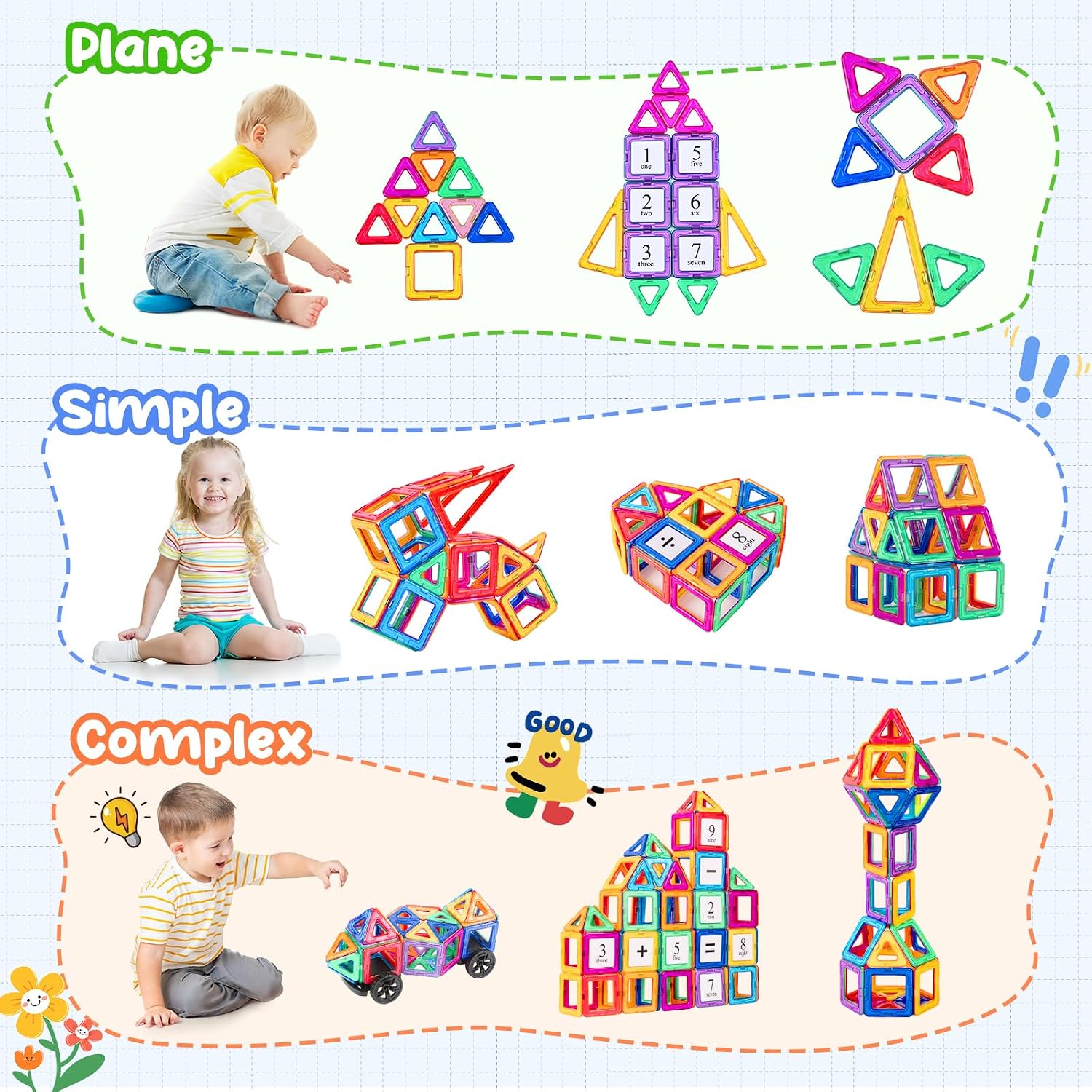 Detalle de aaczly Construction Magnétique Enfant – 82 Pièces, Blocs Magnétiques Éducatifs pour Jeux Créatifs