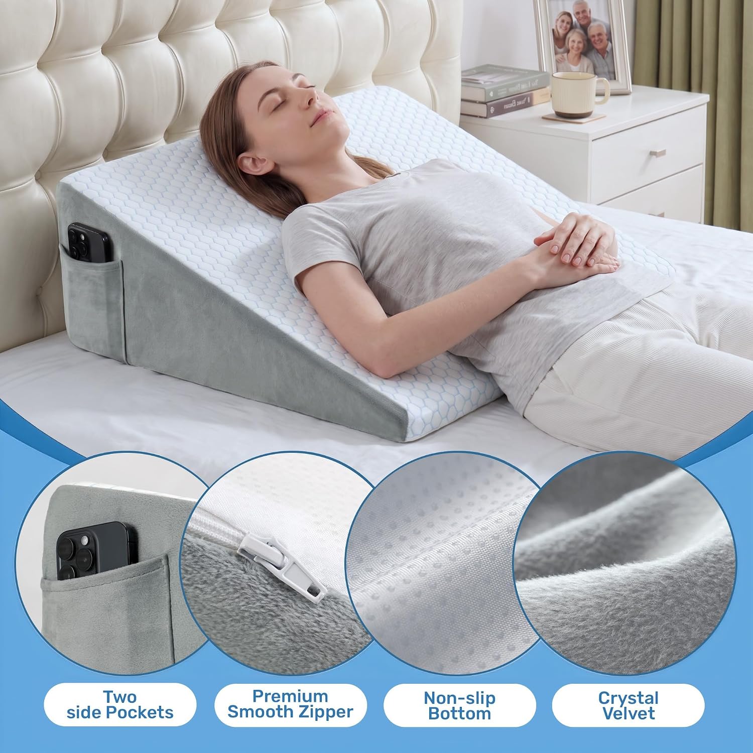 Detalle de puredown PD-PP82038-8 Bed Wedge Pillow, 8-Inch Cooling Memory Foam