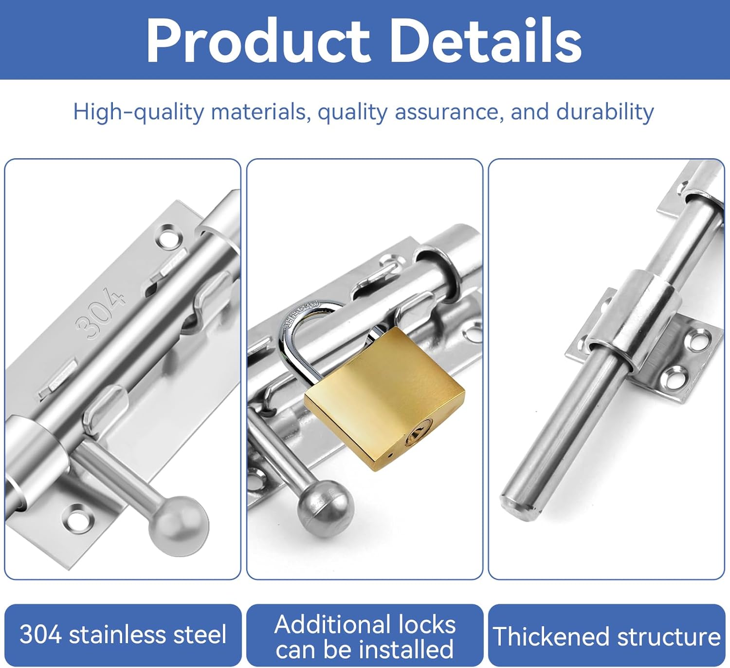 Thumbnail 2 de MISIQIMA Torriegel 195 mm aus Edelstahl 304 mit Vorhängeschlossöffnung