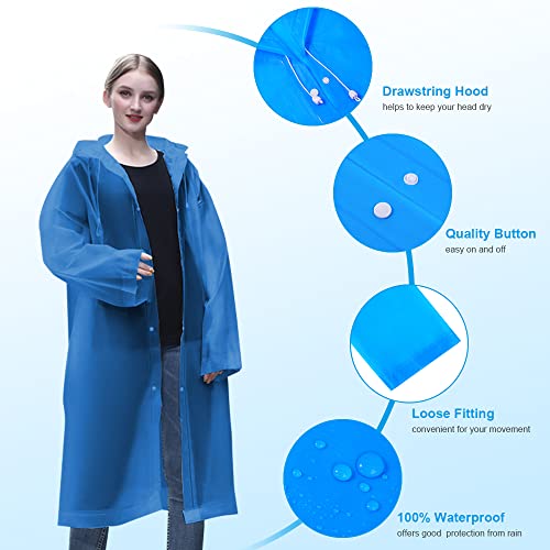 Detalle de Vicloon Chubasqueros Impermeable: Ponchos de lluvia EVA reutilizables, 2 piezas (Azul) para viajes y outdoor