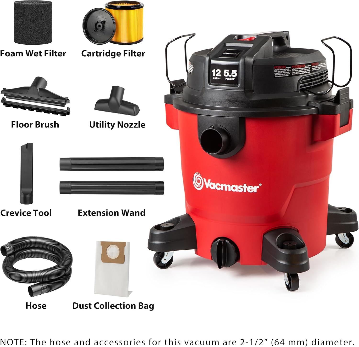 Detalle 2 de Vacmaster VJH1211PF 1101 Wet/Dry Vac, 12-Gallon, 5.5 Peak HP