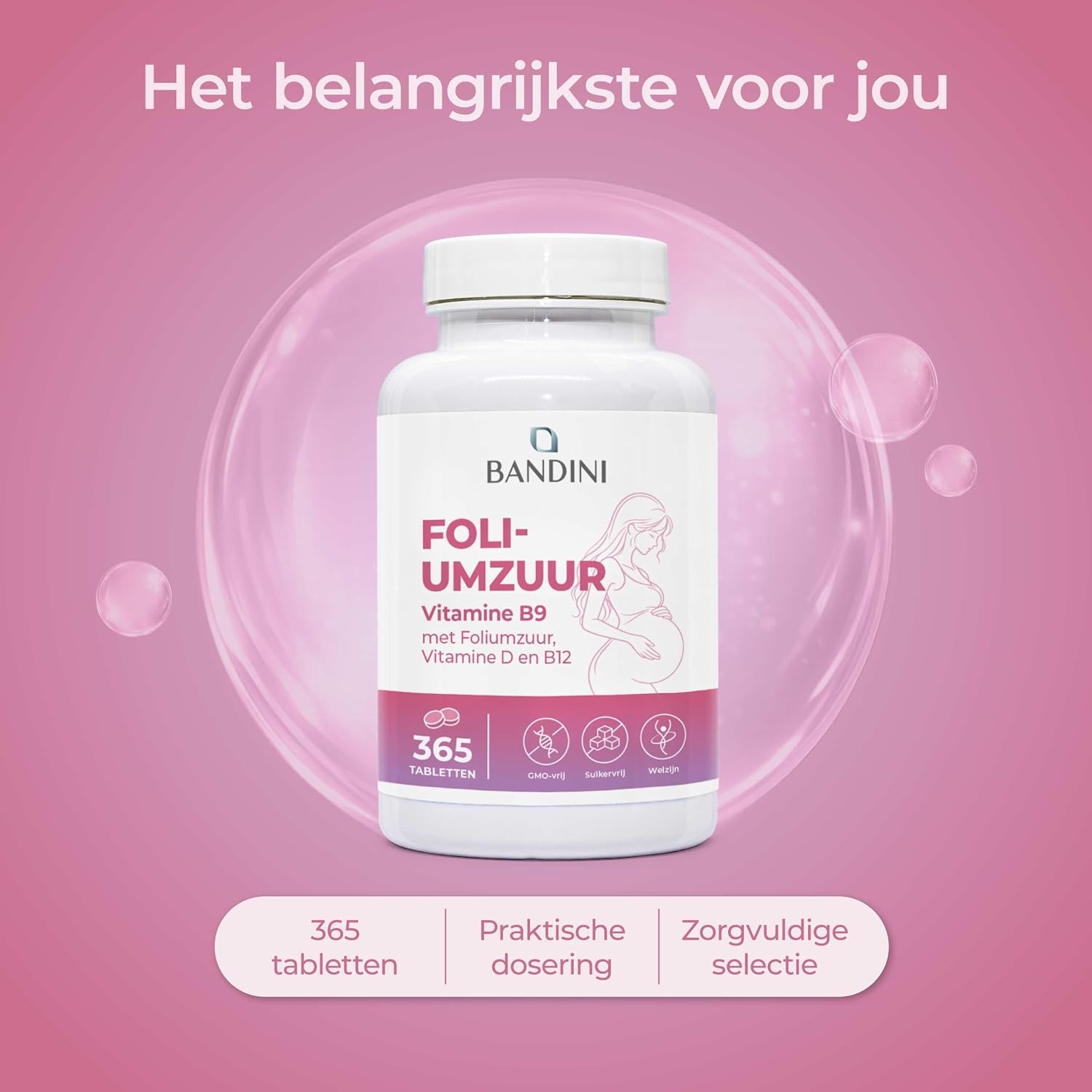 Detalle 2 de BANDINI foliumzuur 400 µg, 365 tabletten met vitamine B12 en D3
