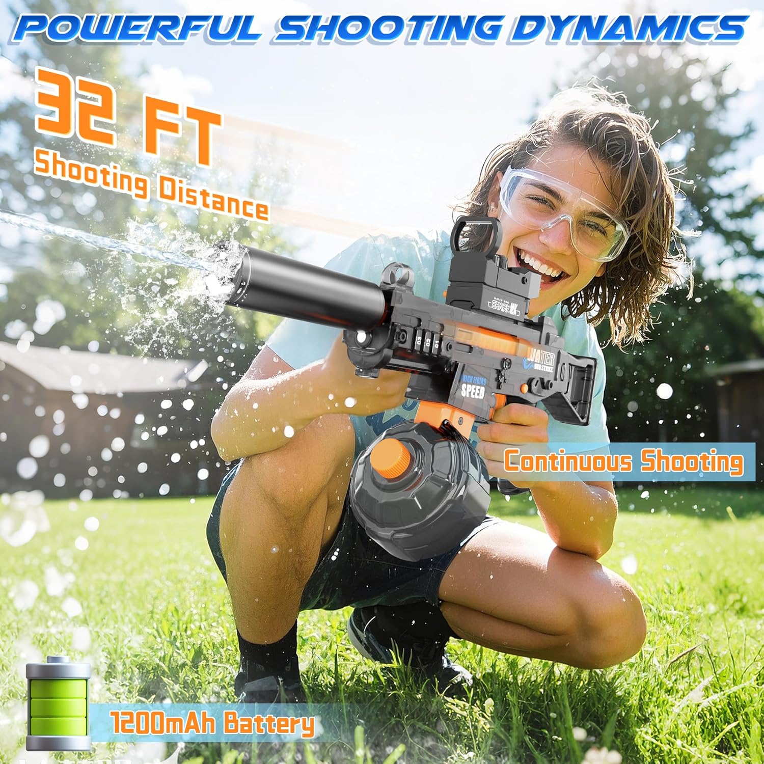 Thumbnail 1 de 2-Pack Electric Water Guns for Adults & Kids with 32Ft Range, LED, and Automatic Refill (Gray & Blue)