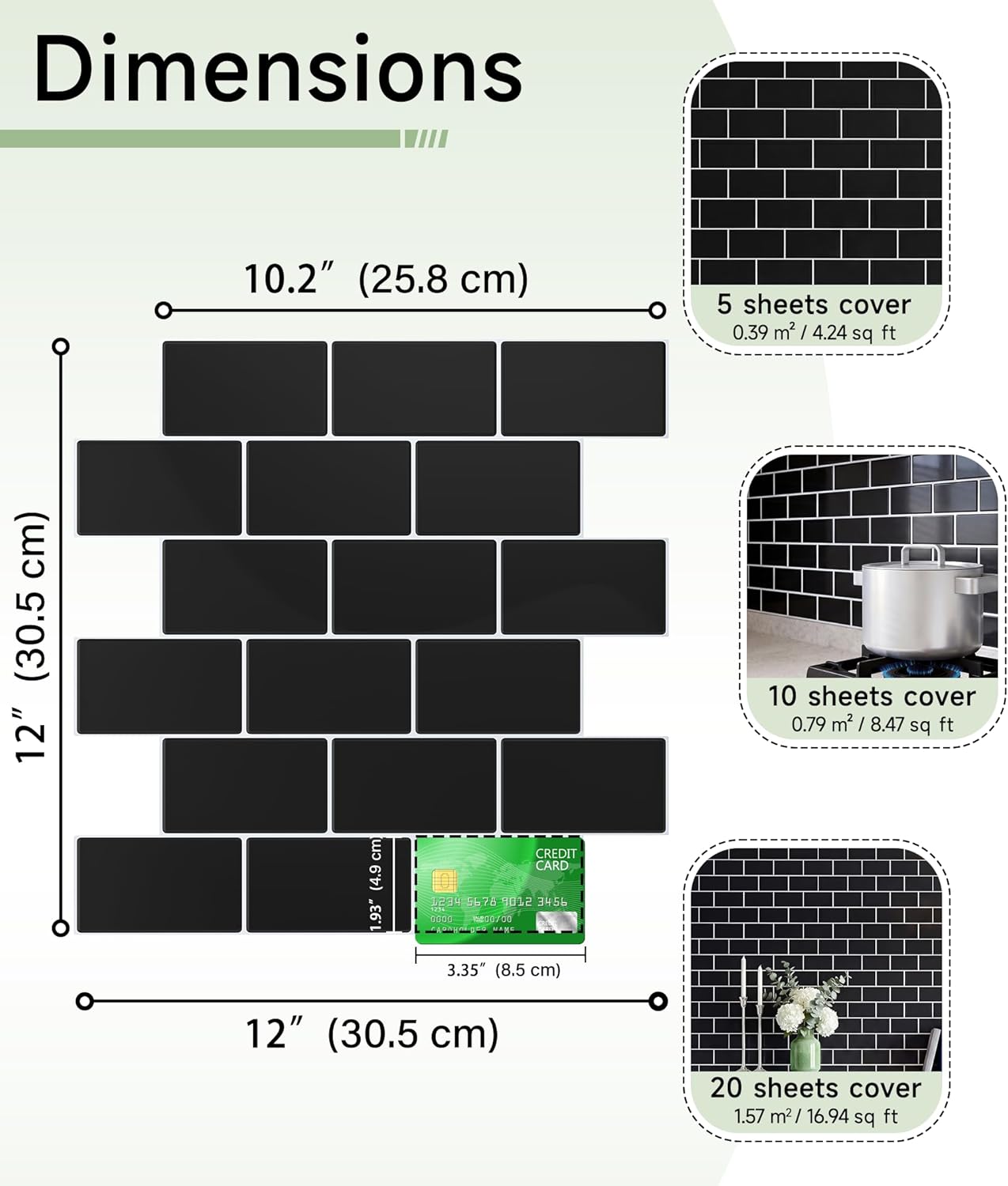 Thumbnail 2 de Yoillione Upgrade Thicker Peel and Stick Wall Tiles Backsplash – 12x12, 10 Sheets, Black