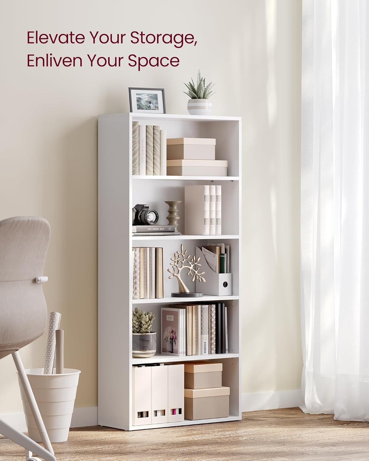 Thumbnail 3 de VASAGLE CUSTOS Collection 5-Tier Bookshelf — Cloud White, 52.5" Tall