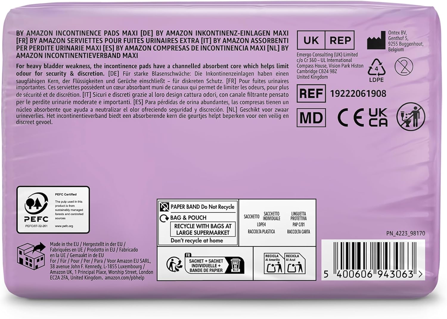 Detalle de by Amazon Incontinence Pads Maxi – Unscented, 48 Count (6 Packs of 8)