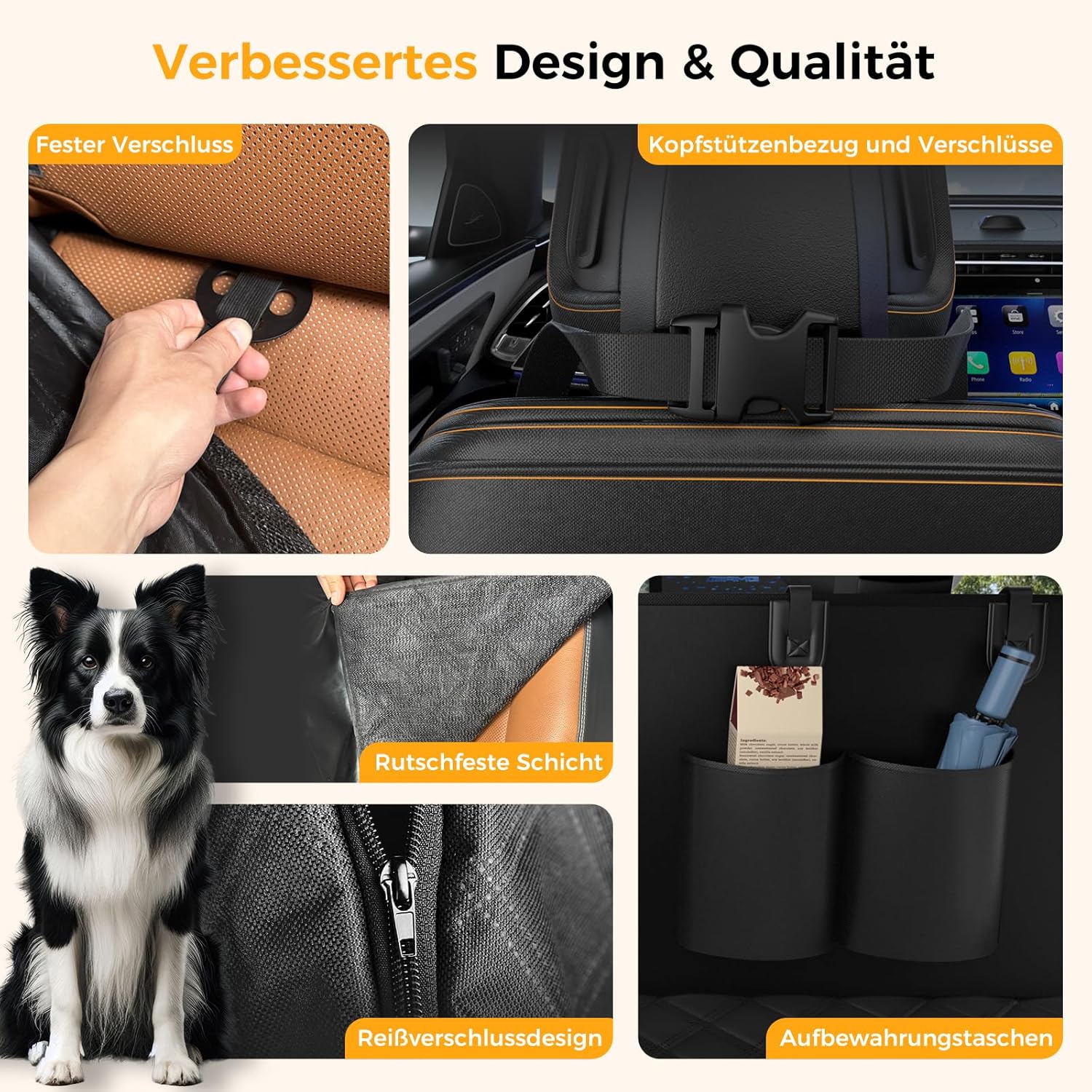 Thumbnail 6 de MZROT Hundedecke Auto Rückbank 145 x 137 cm – wasserdichter, kratzfester Autositzbezug für Rücksitz & Kofferraum