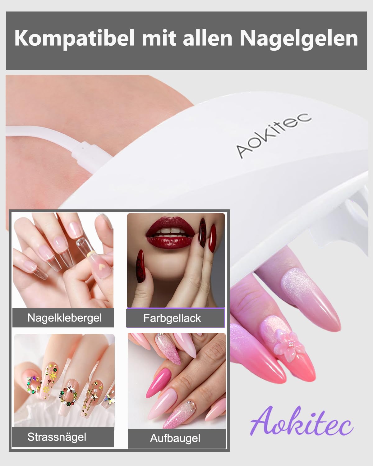 Thumbnail 3 de Aokitec Mini UV LED Nagellampe – kompakte USB-C Nagellampe für Gel-Nägel, weiß