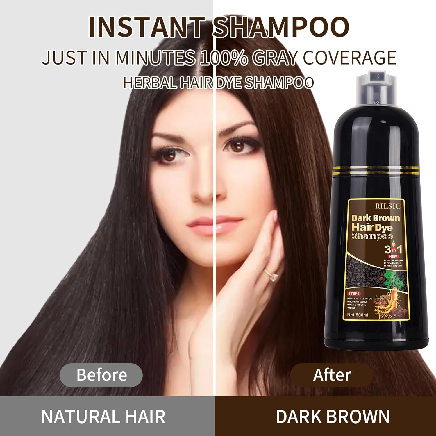 Thumbnail 2 de GFEUGS Haarfarbe Dunkelbraune Haarfärbeshampoo 500ML
