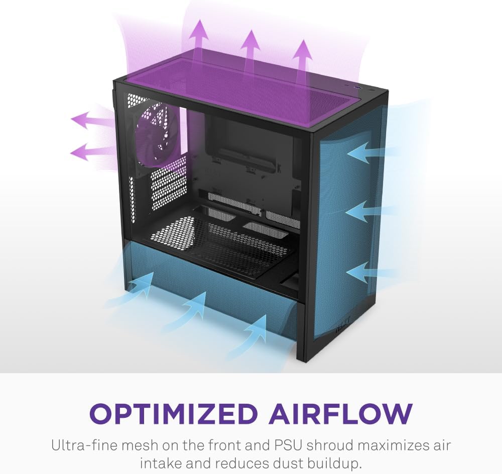 Detalle de NZXT H3 Flow CC-H31FB-01 Micro-ATXミドルタワーPCケース、メッシュ設計・背面コネクタ対応