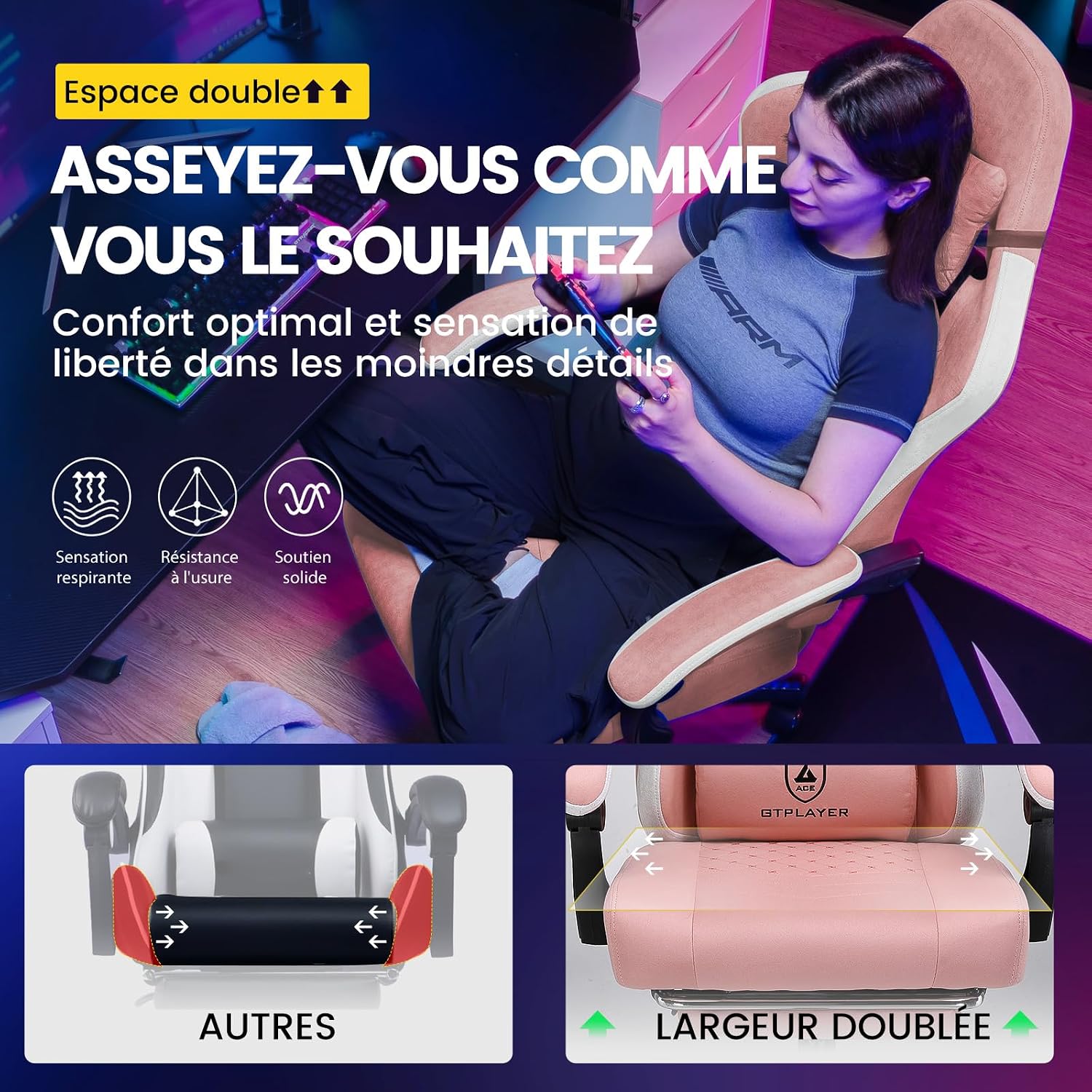 Detalle de GTPLAYER sedia gaming ergonomica 150 kg