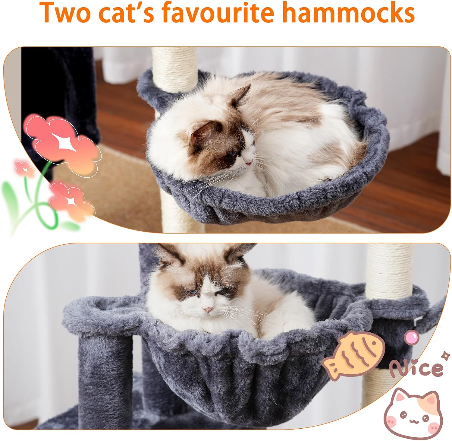 Thumbnail 3 de Heybly Cat Tree, 100 cm Tower Condo with Cat Scratching Post – Smoky Gray HCT006SG