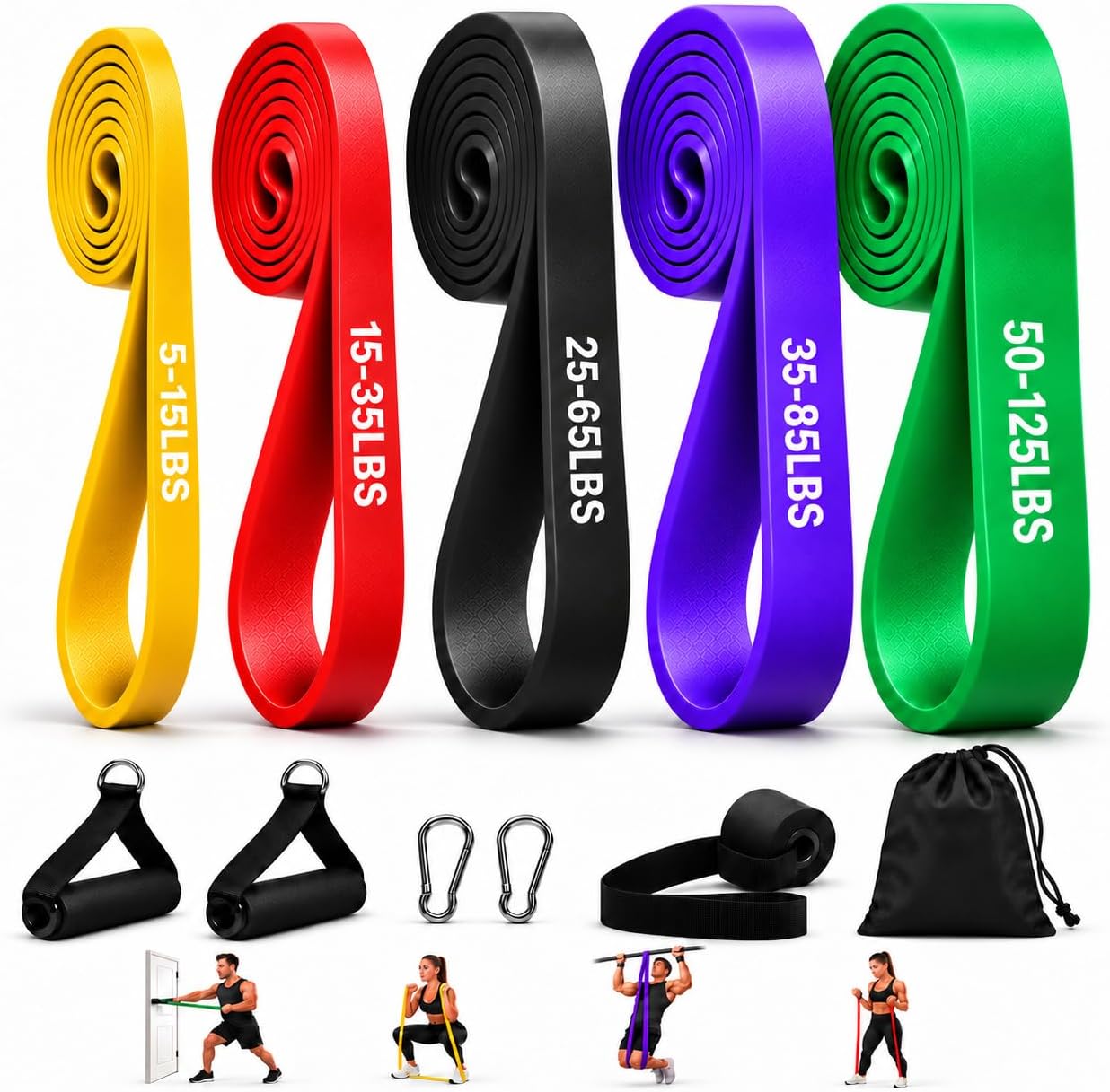 Detalle de CoQuad 5-Level Resistance Bands Set, 5–125LBS with Handles and Door Anchor
