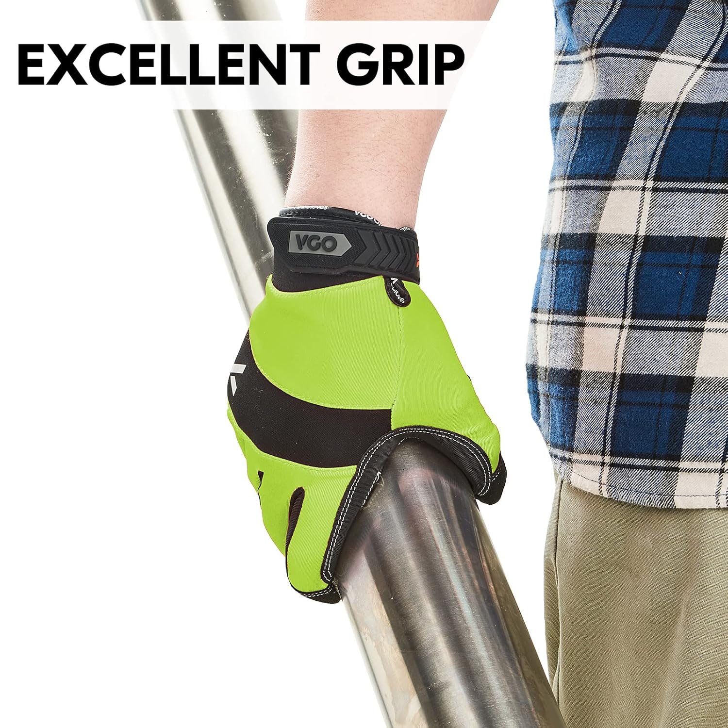 Thumbnail 2 de Vgo… Guanti da lavoro uomo in pelle con touchscreen, rivestimento in silicone anti-impatto e antiscivolo (TG 10/XL, verde) – 1 paio