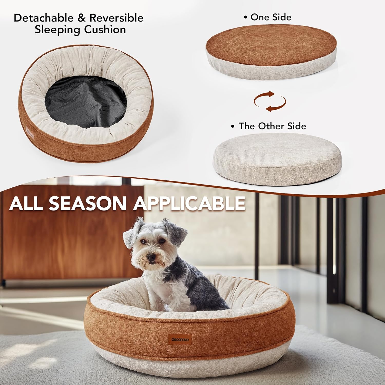 Thumbnail 3 de Deconovo lit orthopédique pour chien 51x51x15 – Coussin pour petits chiens (caramel et blanc cassé)