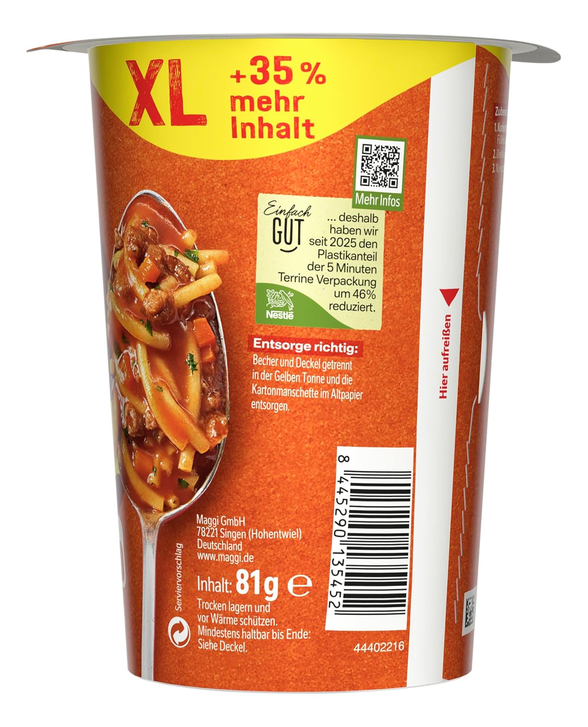 Detalle 2 de MAGGI 5 Minuten Terrine XL Spaghetti Bolognese 🍝