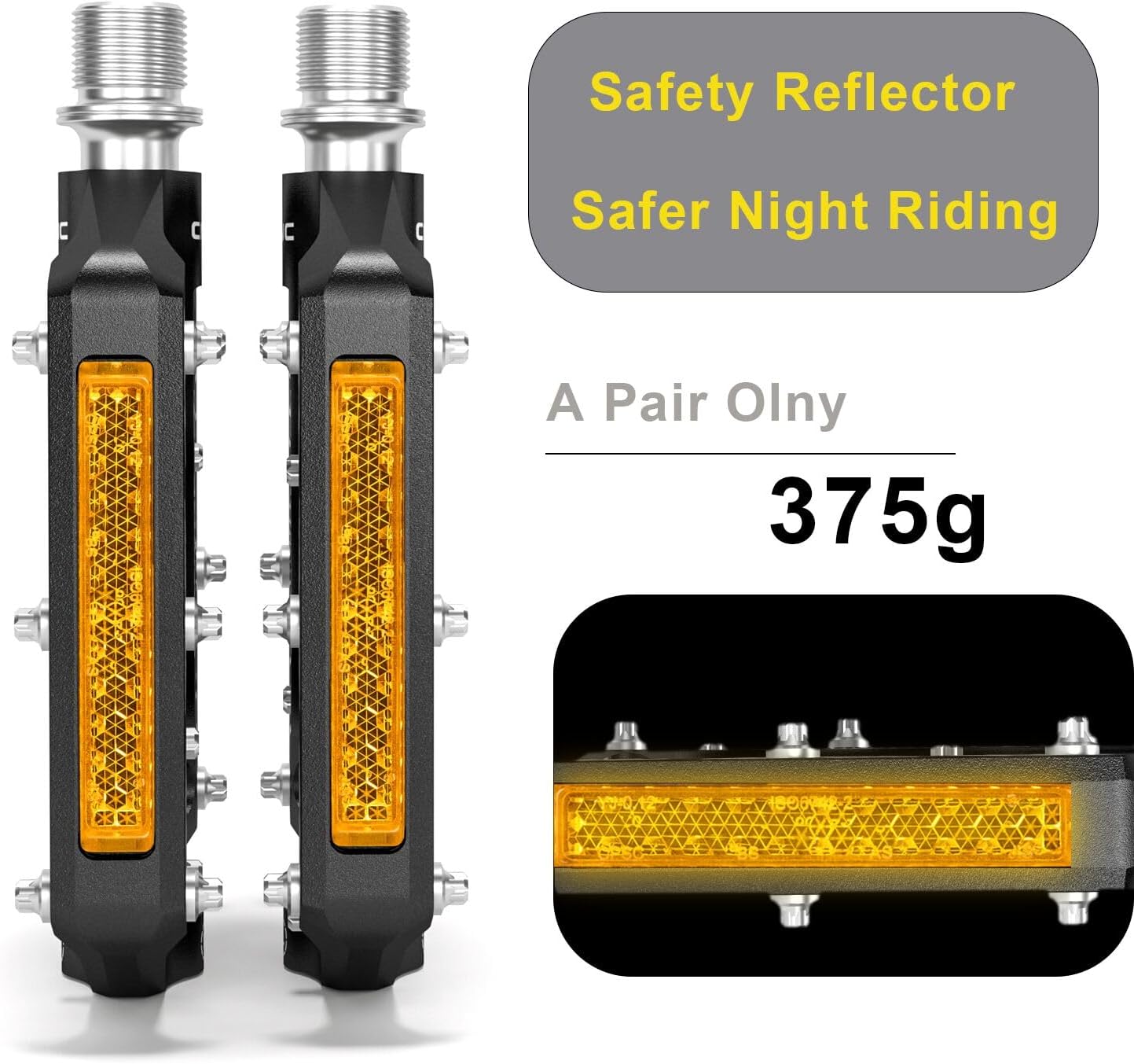 Thumbnail 1 de GEWAGE pédales de vélo 9/16 avec bandes réfléchissantes et roulements scellés