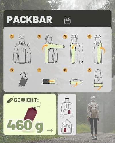 Detalle 1 de 33,000ft Regenjacke Damen Wasserdicht & atmungsaktiv – Weinrot, Größe 44