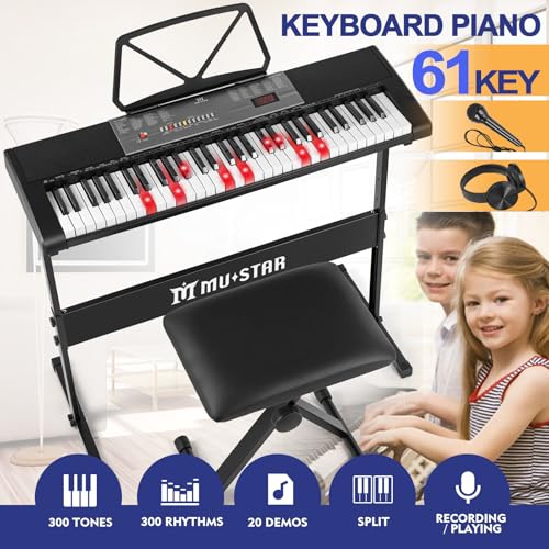 Detalle 2 de MUSTAR 61 Key Piano Keyboard with Lighted Keys – Beginner Friendly Electronic Keyboard