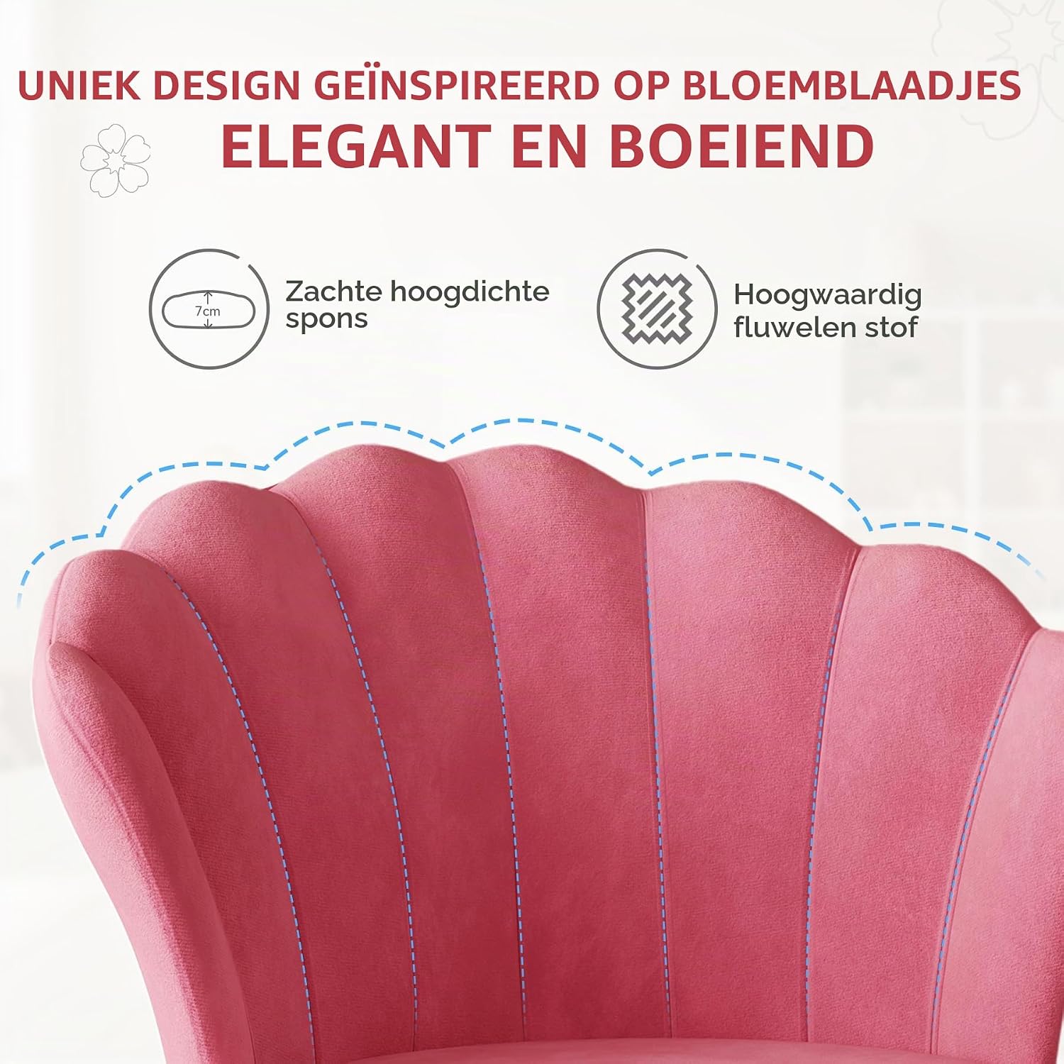 Detalle 2 de Aivermeil XFU01157 bureaustoel en make-upstoel van fluweel, draaibaar en verstelbaar