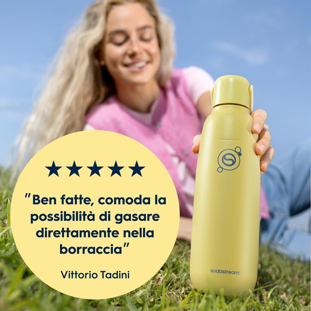 Detalle de Fizz & Go Giallo: borraccia a doppia parete per bollicine (acciaio inox) e compatibile SodaStream Quick-Connect