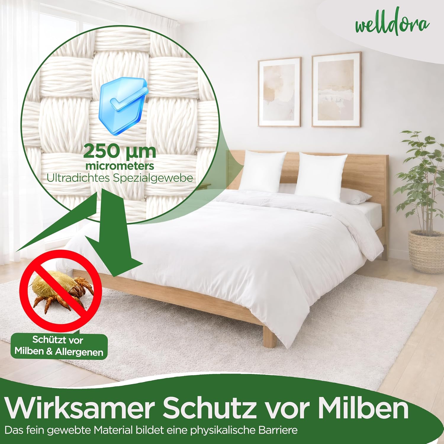 Thumbnail 5 de Welldora 2er-Set Milbenbezug Kissen 40x80