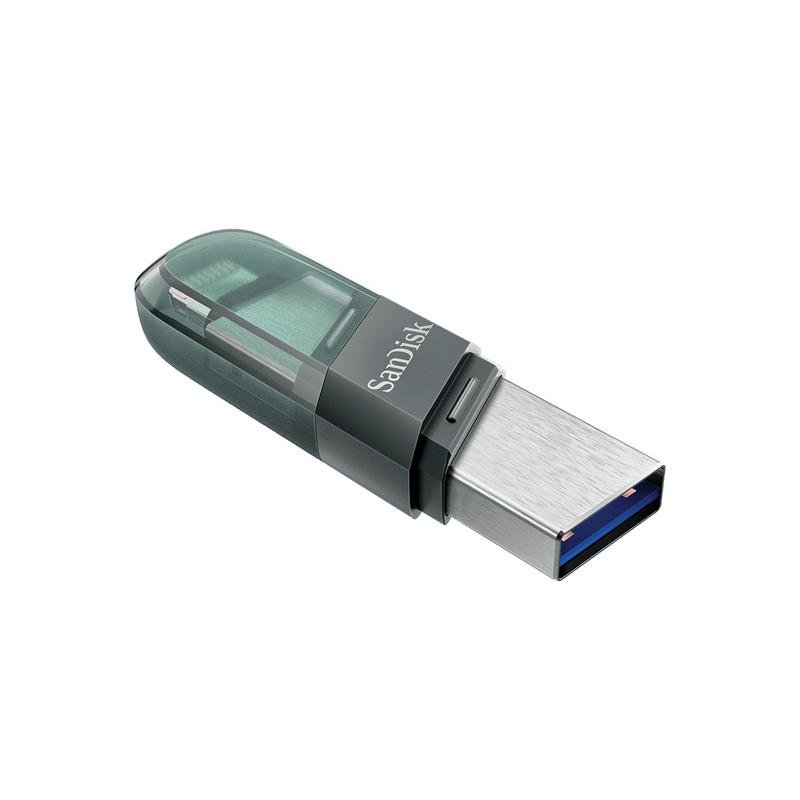 Detalle de SanDisk iXpand Flip 256 GB USB-A / Lightning gris plata: transferencia directa entre iPhone y PC