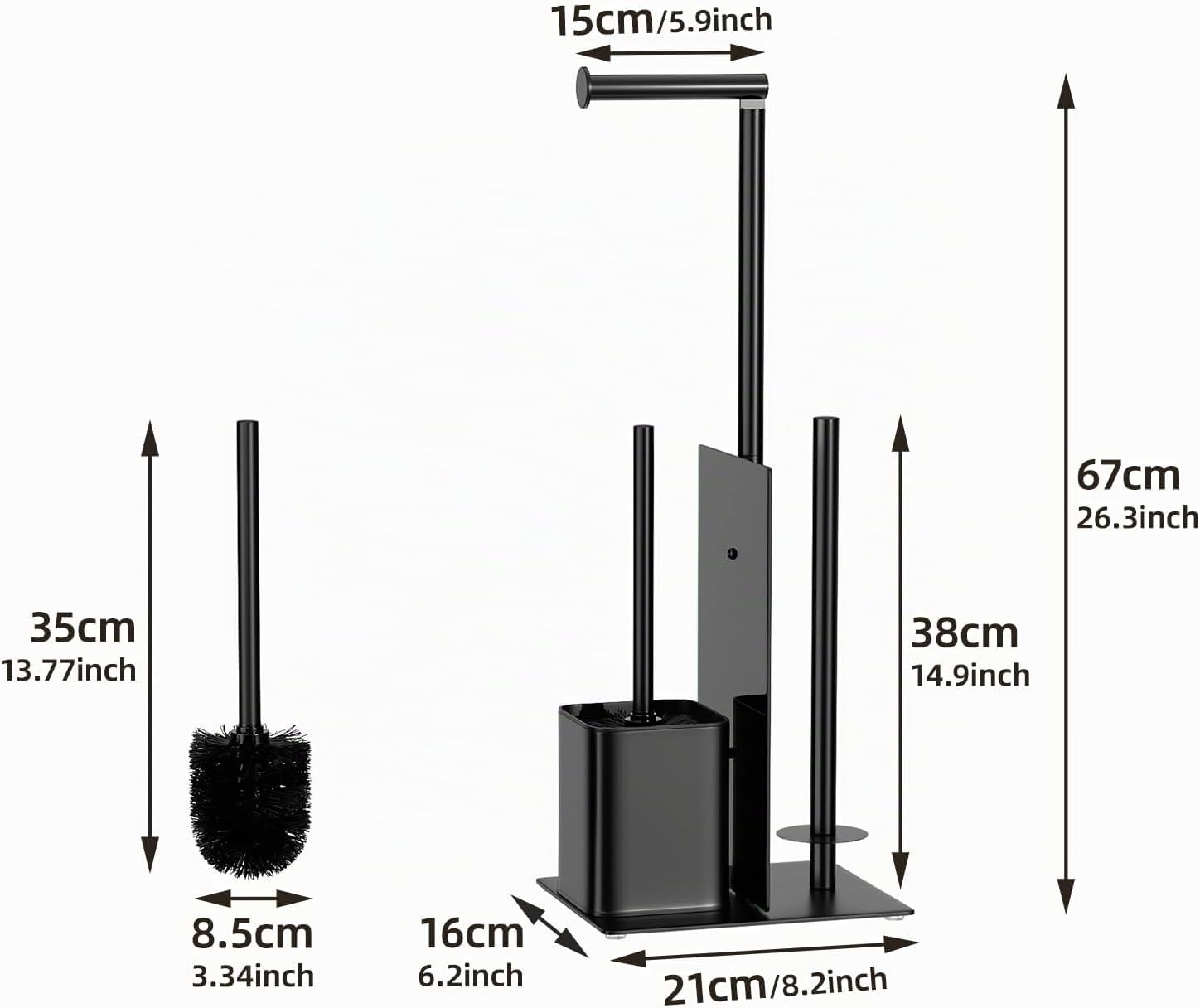 Detalle 2 de Susswiff Piantana Portarotolo e Scopino – Porta Carta Igienica Nero con Vetro e Spazzolino WC, acciaio inox, in piedi