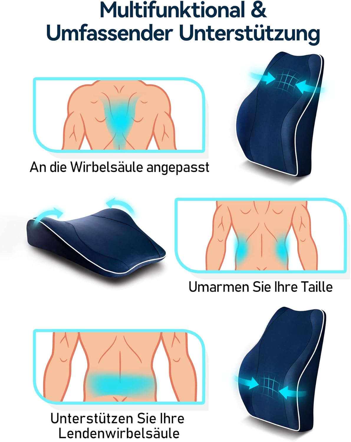 Thumbnail 3 de Travel Ease ergonomisches Rücken- & Lendenkissen aus Memory Foam (dunkelblau) für Bürostuhl und Auto