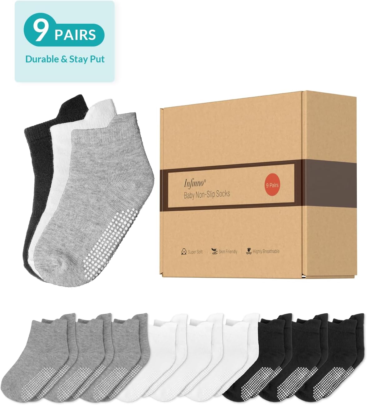 Detalle de Infinno Baby Non-Slip Socks, 9 Pairs