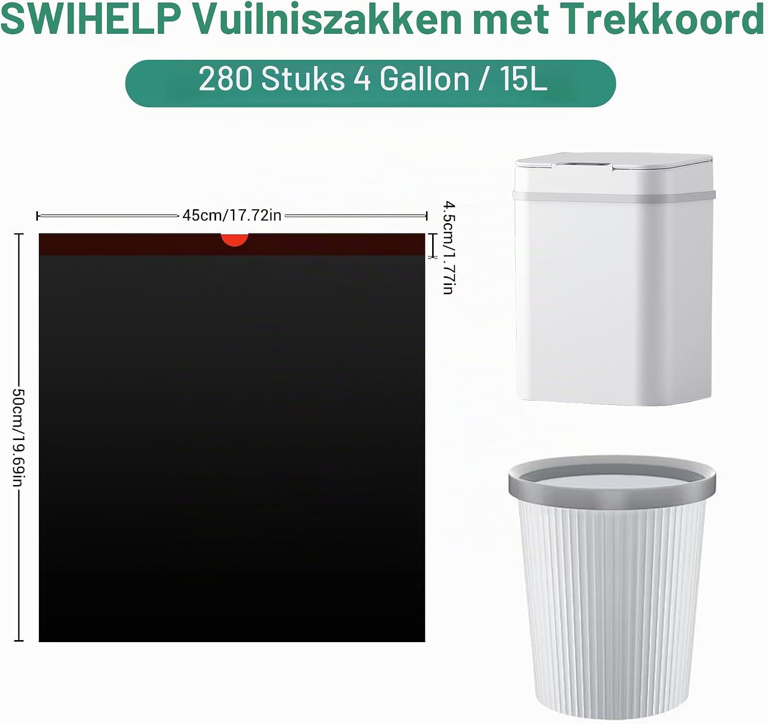 Detalle de SWIHELP vuilniszakken 15 liter met trekkoord, 280 stuks van PE