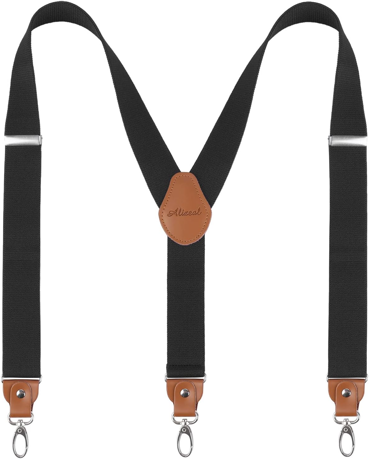 Detalle de Alizeal Men's 3.5cm Wide Y-Shape Braces with 3 Swivel Hooks - Leather Joints, Heavy Duty & Adjustable