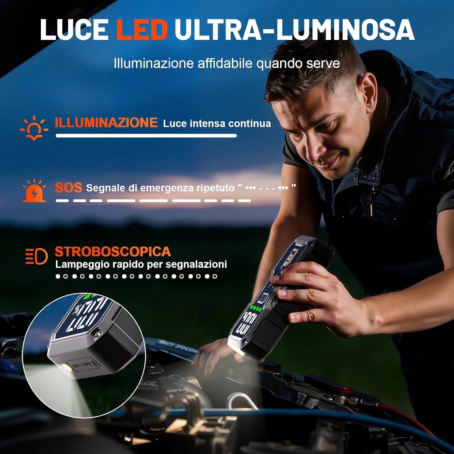 Thumbnail 3 de YDBAO Avviatore Batteria Auto 8000A: Avviatore di Emergenza 12V con Power Bank, Display LCD e Torcia LED