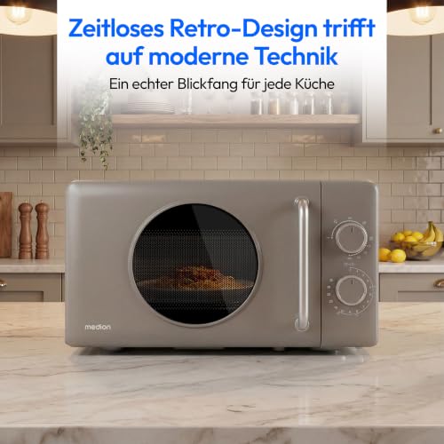Detalle de MEDION Retro Mikrowelle mit Grill – 20 Liter klein & kompakt, sandbeige