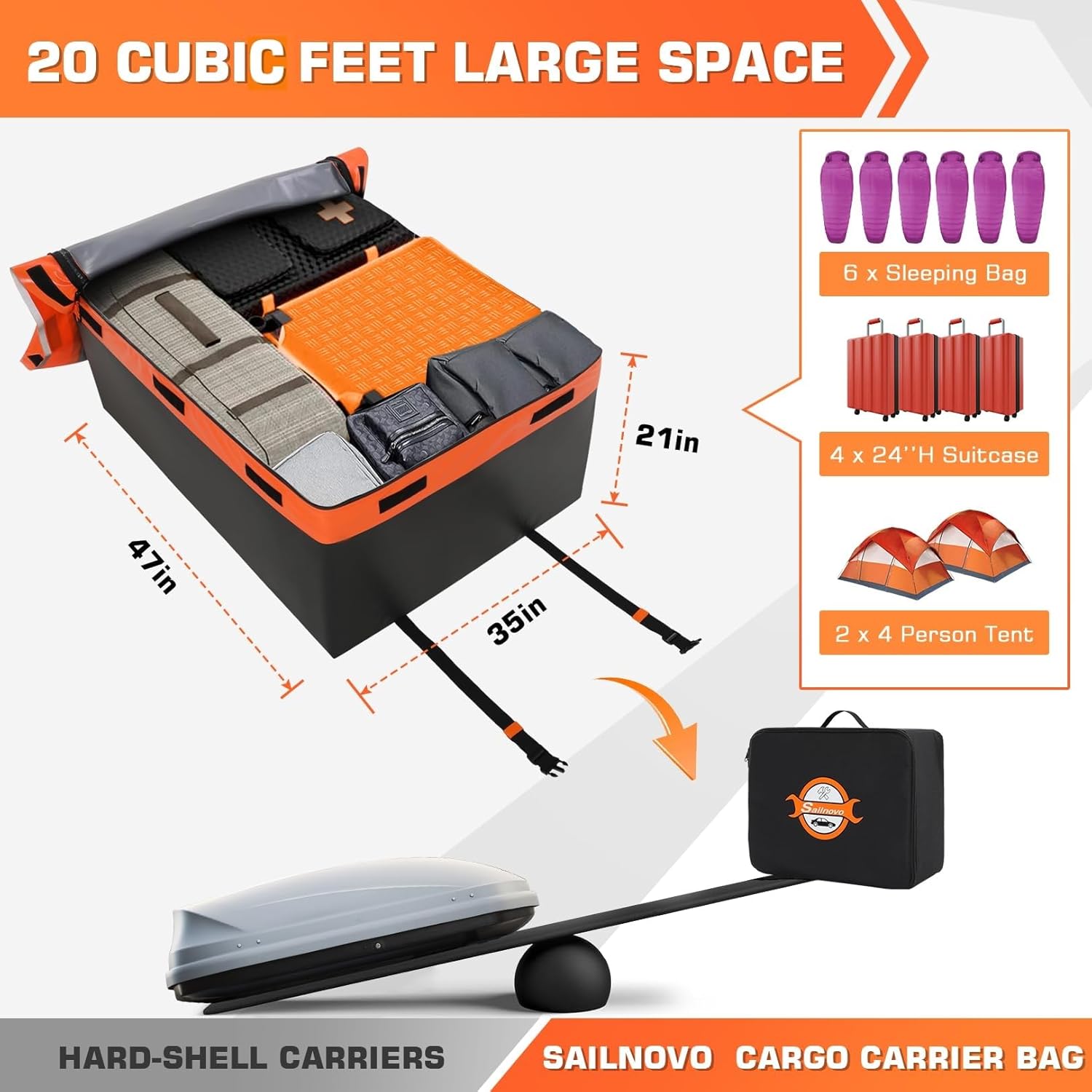 Thumbnail 1 de Sailnovo 20 Cubic Feet Foldable Car Roof Bag with 6 Door Hooks and Anti-Slip Mat