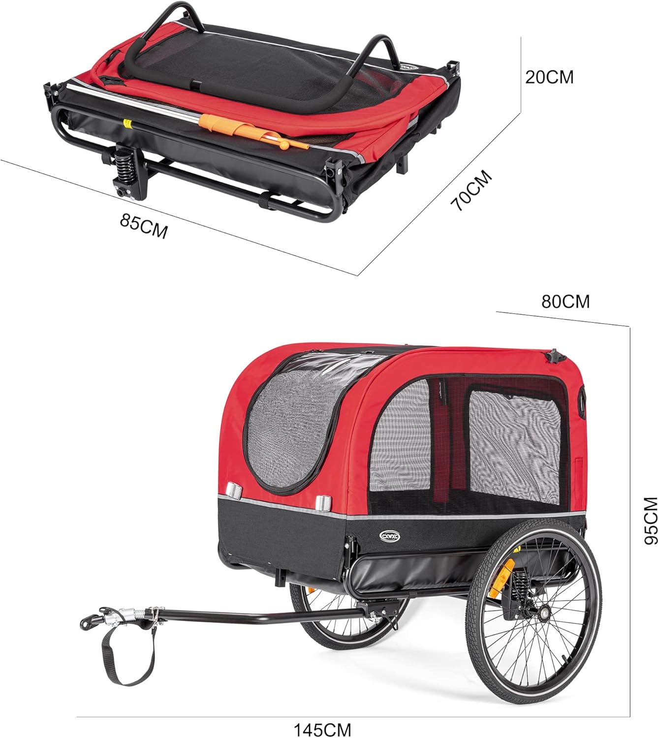 Thumbnail 6 de CXWXC Fahrradanhänger für Hunde 2-in-1 als Fahrradanhänger & Jogger – bis 40 kg, mit Stoßdämpfer
