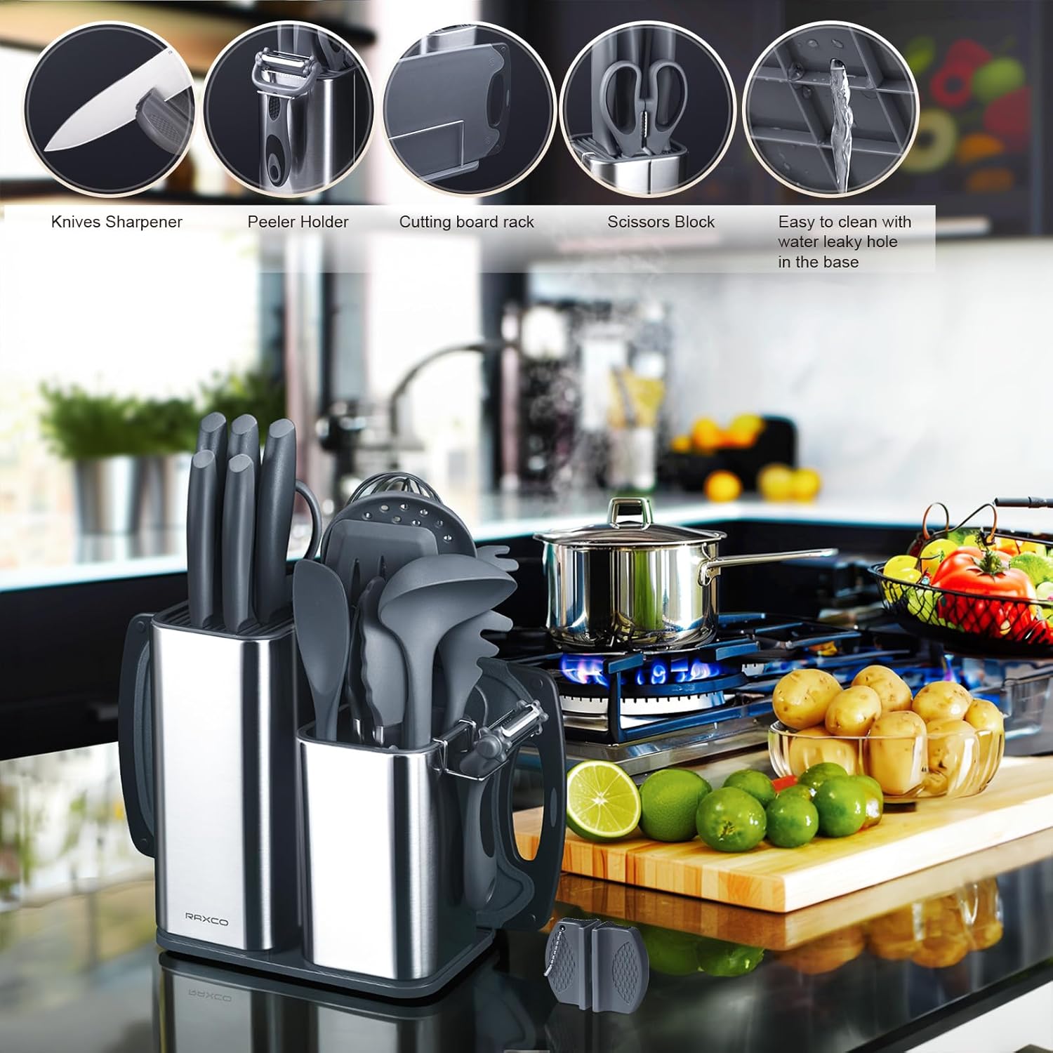 Thumbnail 7 de RAXCO Juego de cuchillos de cocina con bloque 🍴 - 18 piezas