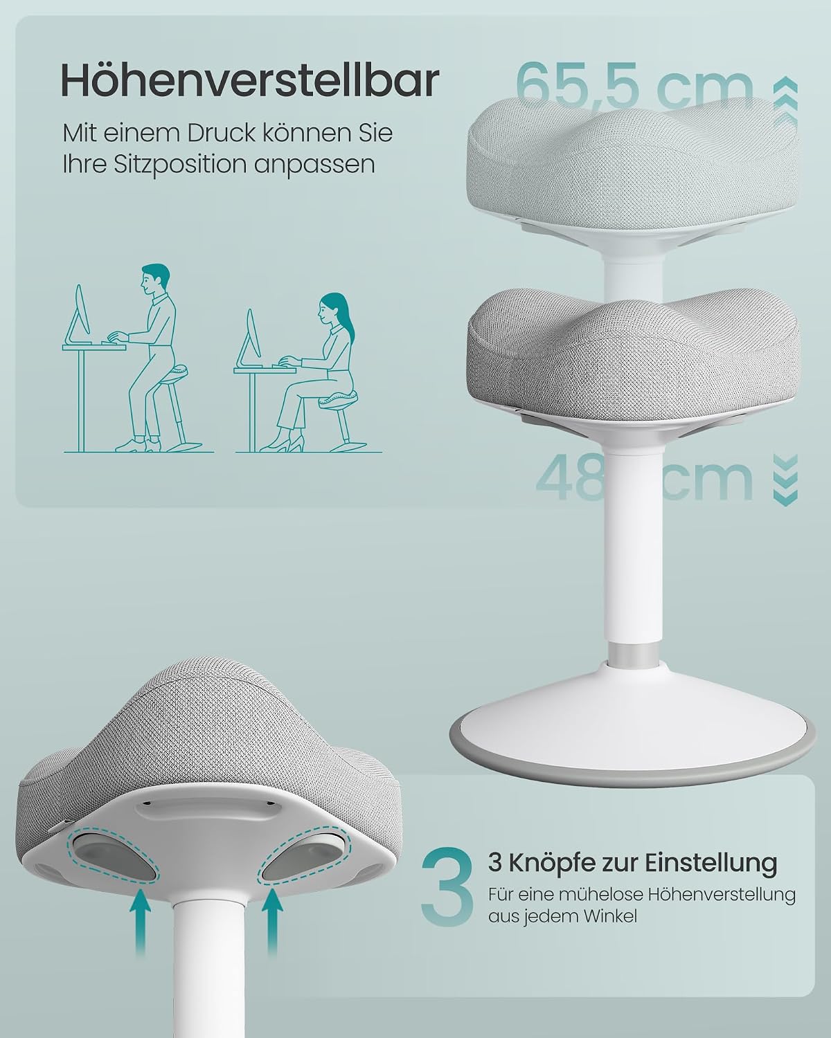 Detalle 1 de Höhenverstellbarer SONGMICS Stehhocker 48-65,5 cm