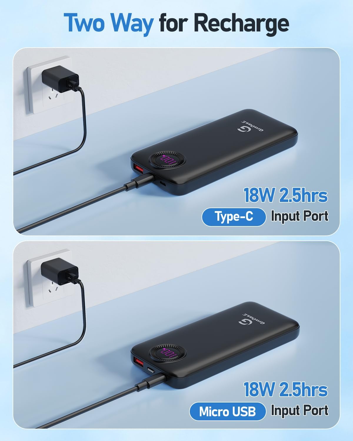 Detalle 2 de GrnOas.E K51-26-F 10,000mAh 22.5W Power Bank with Built-In Cables