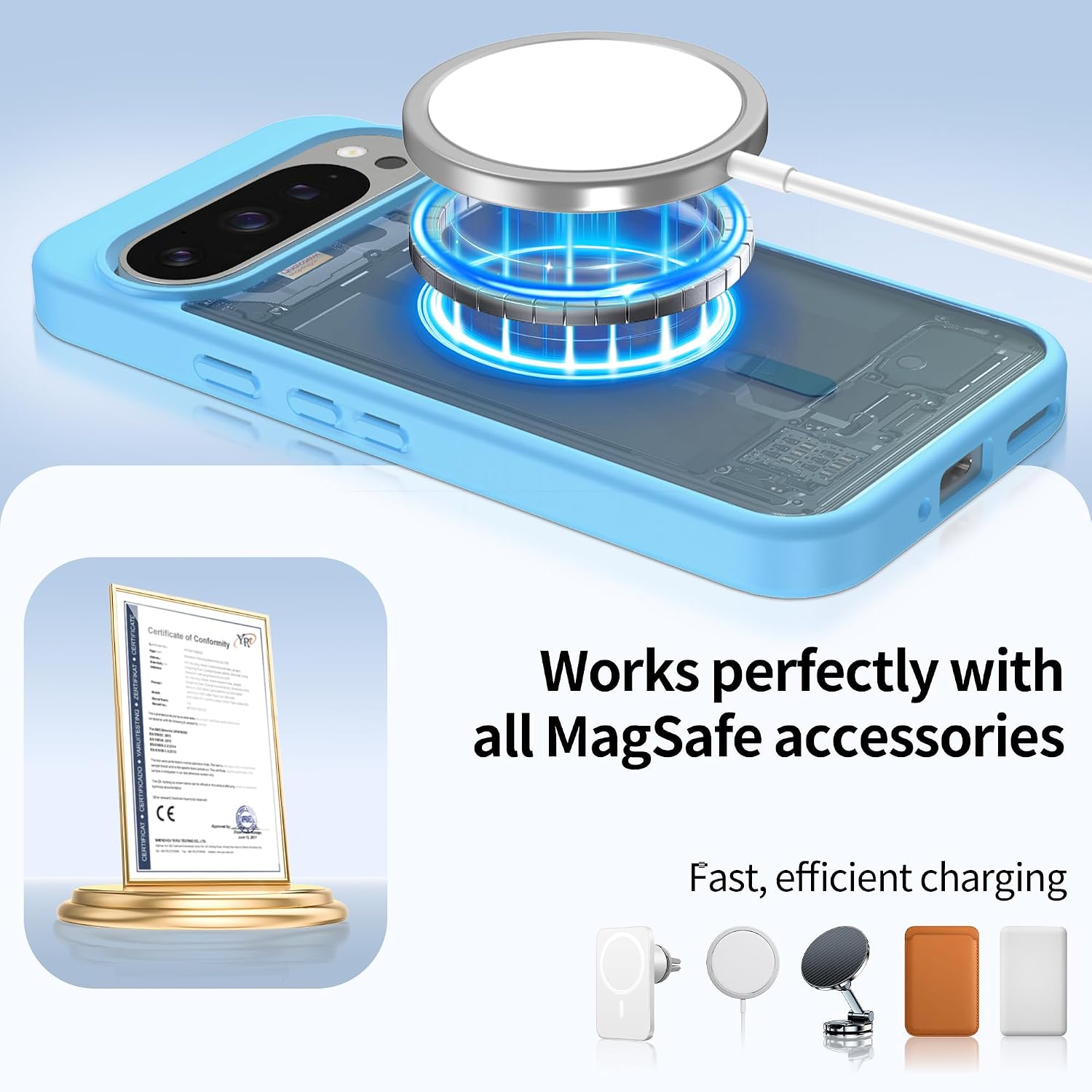Detalle de Jshru Magnetic Case for Google Pixel 9 Pro XL – Slim Translucent with HD Screen Protectors