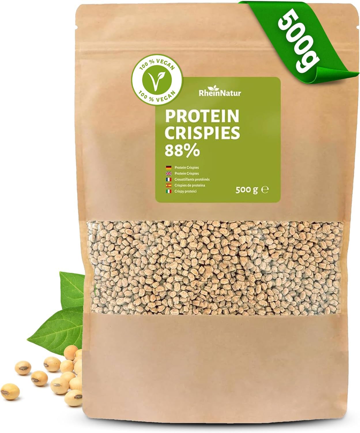 Detalle de RheinNatur soja-eiwitchips met cacao, 77% eiwit, 500 g
